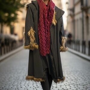 Gray Faux-Fur Trim Hooded Coat - Women's Gray Coat